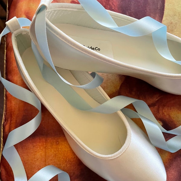 Ivory Blue Ballerina Flats ankle strap Sheer or Satin,Dyed Satin Flats w straps ballerina style,satin slipper with lace up ribbon straps