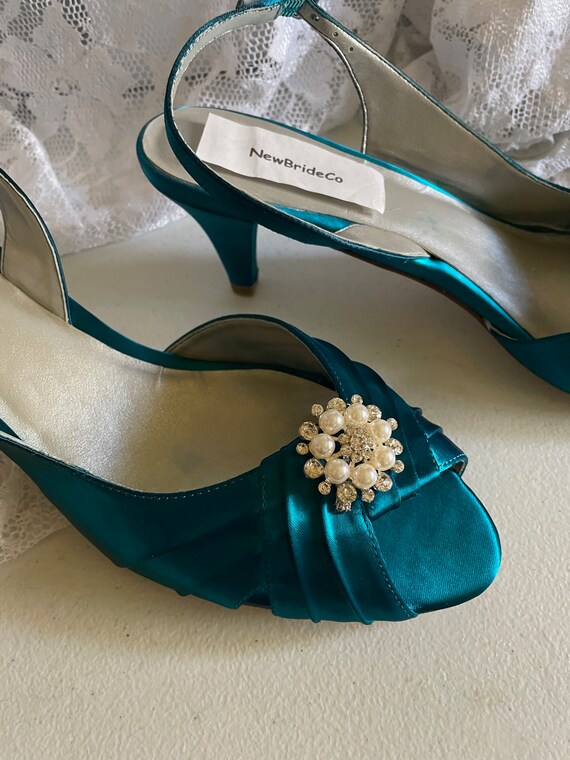 Buy Shoes Teal Satin Lace Wedding Heels Sexy Teal Heels,3 1/2 Closed Toe  Heels,pointy Toe Satin Pumps, Teal Wedding, Peacock Sexy Pump Shoes, Online  in India - Etsy