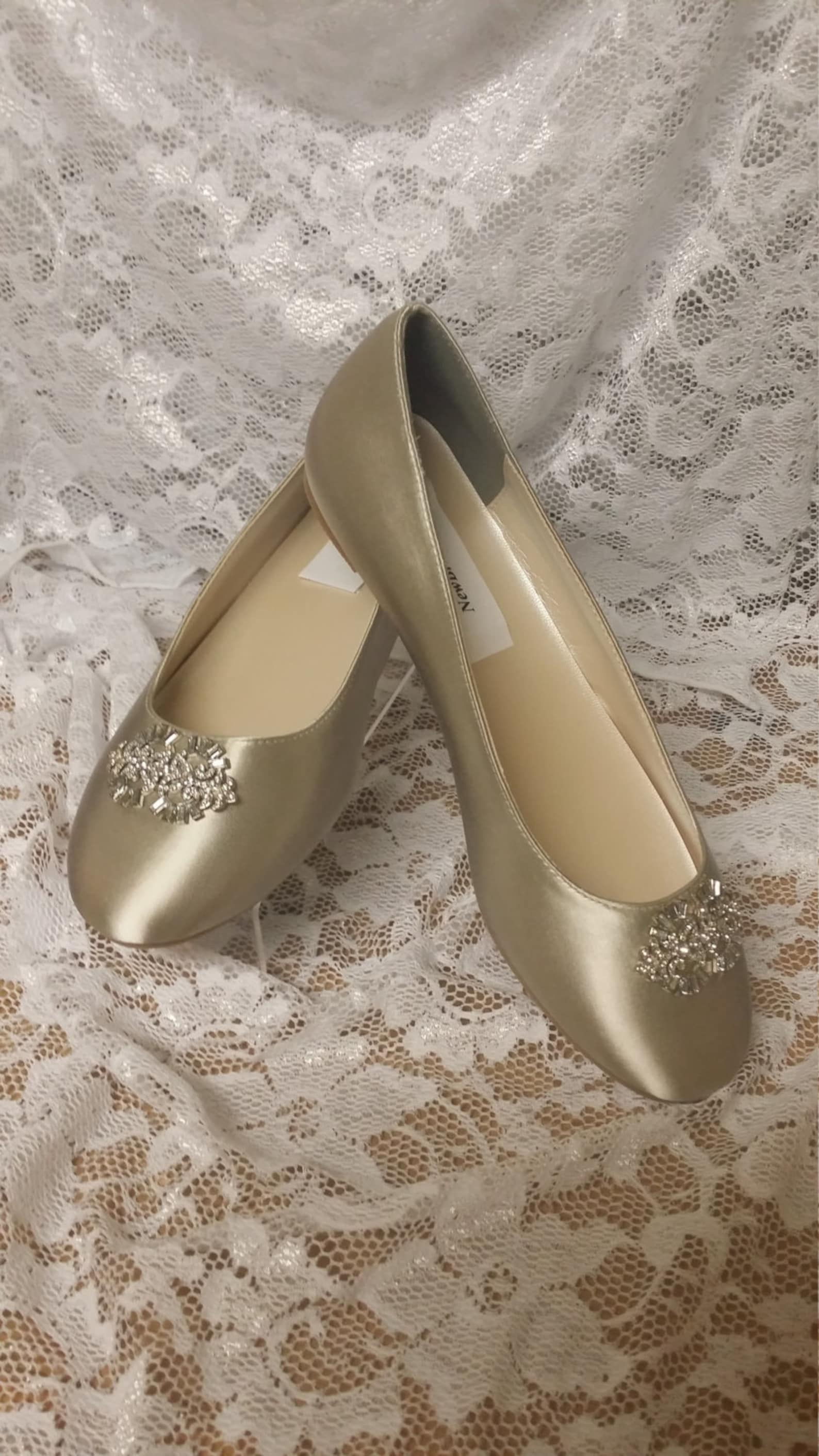 size 7 ready to ship flat shoes nude color with brooch - neutral nude color satin flats,non slip satin ballet style slipper flat