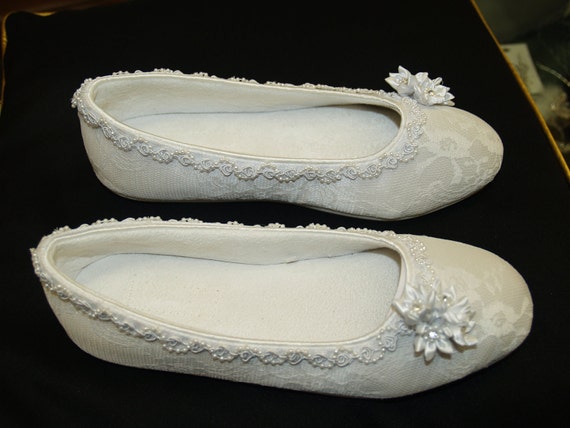 White Lace Bridal Flats Satin Lace Vegan Shoes White Lace