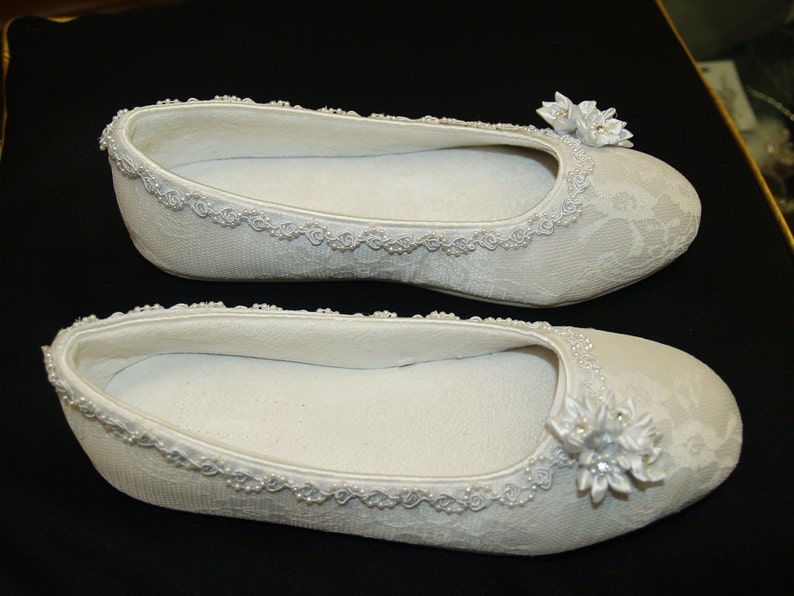 white lace slippers