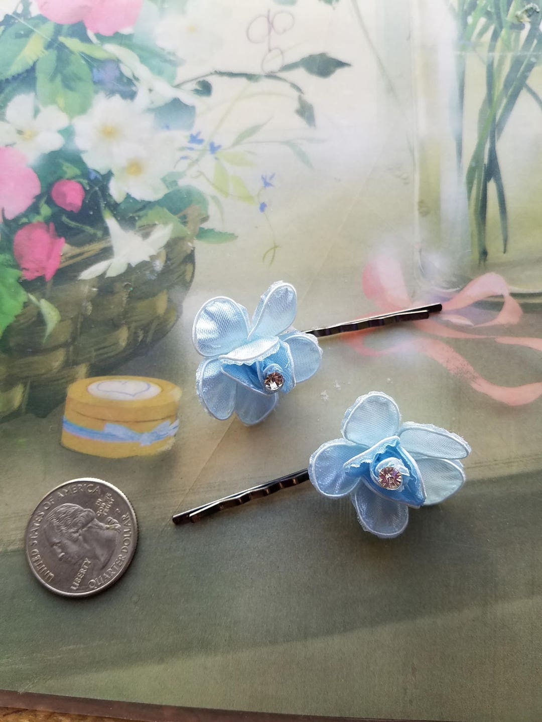 2 Hair Blue Flowers Two Small Blue Flowers Hair Etsy