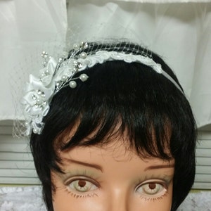 Wedding Headband with Short Veil,Destination weddings headband,Classic,white headband,First Communion,Confirmation,Traditional, headpiece image 5