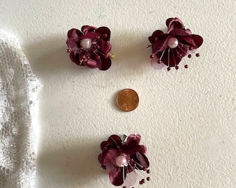 2 Wine small hair flowers on alligator clips -2 small burgundy hair flowers,flower girl hair clips, wine bridesmaid hair flowers