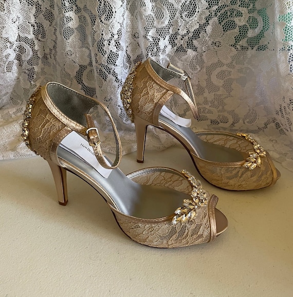 Gold Bling Heels Lace Wedding Champagne Shoessilver Bling - Etsy