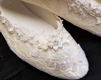 Champagne Lace Wedding Flats Shoes Vintage Modern Inspired, Great