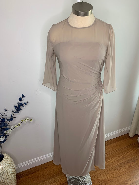Taupe Neutral Color 3/4 sleeve Chiffon dress Size… - image 1
