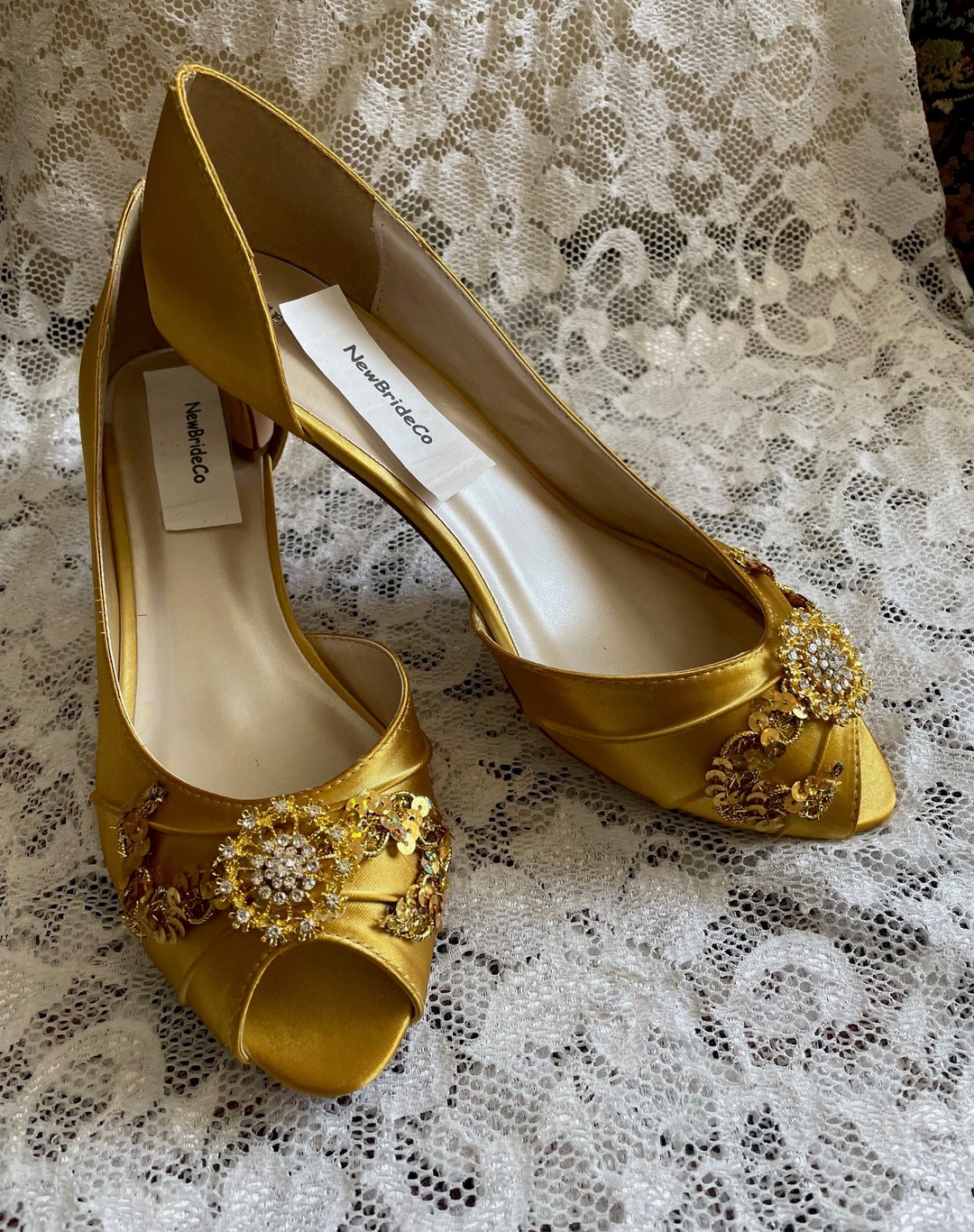 Gold prom shoes low heel hotsell