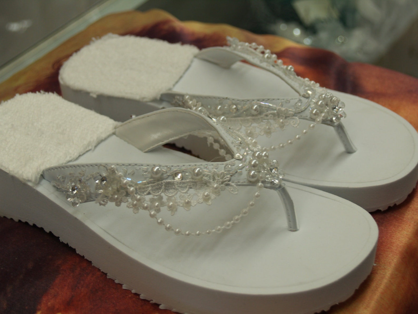 White Wedding Sandals 100% Vegan Thongs Embellished Flip - Etsy