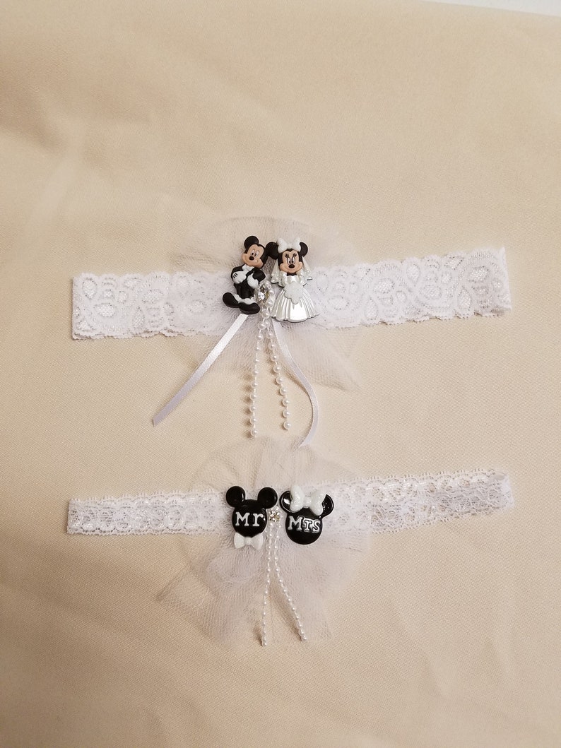 Wedding Garter Black and White Disney theme Garter Set Etsy