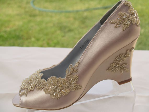 champagne wedge wedding shoes