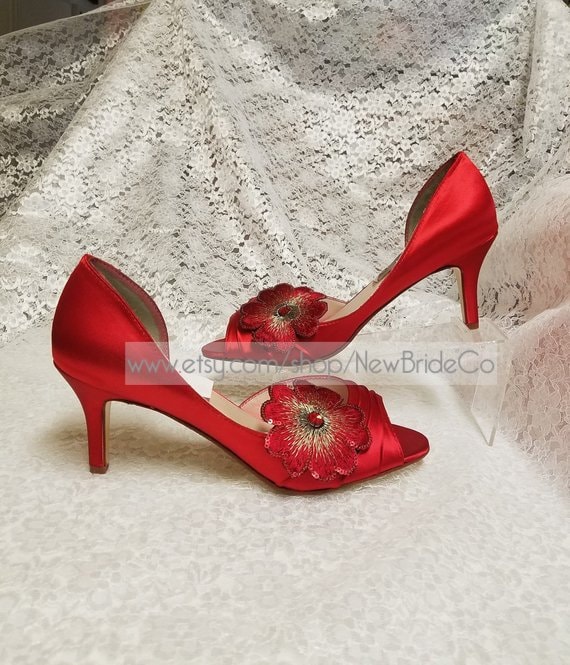 red satin heels wedding