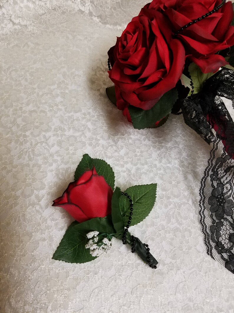 Steampunk Wedding Bouquet Wedding Red Bouquet Bridesmaids Bouquets Sets Made To Order Black Red Bridal Bouquet Plus Grooms Boutonniere Bouquets Weddings Cartamz Com