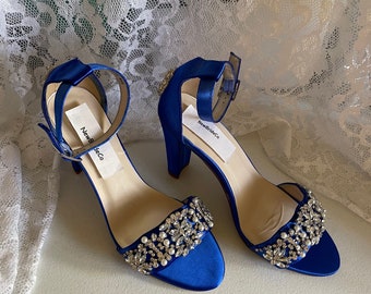 Royal Blue Navy Heels Block Buy Royal Blue Shoes Bridal Thick