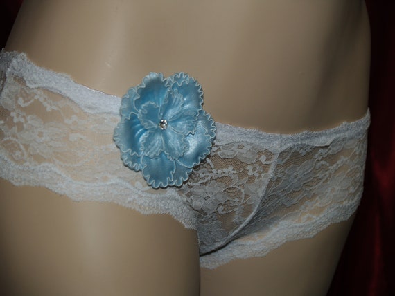 Bridal Lace Lingerie Boy Shorts With Blue Flower, Brides Something Blue  Panties, Wedding Night Lingerie, Bridal Underwear, See Thru Lace 