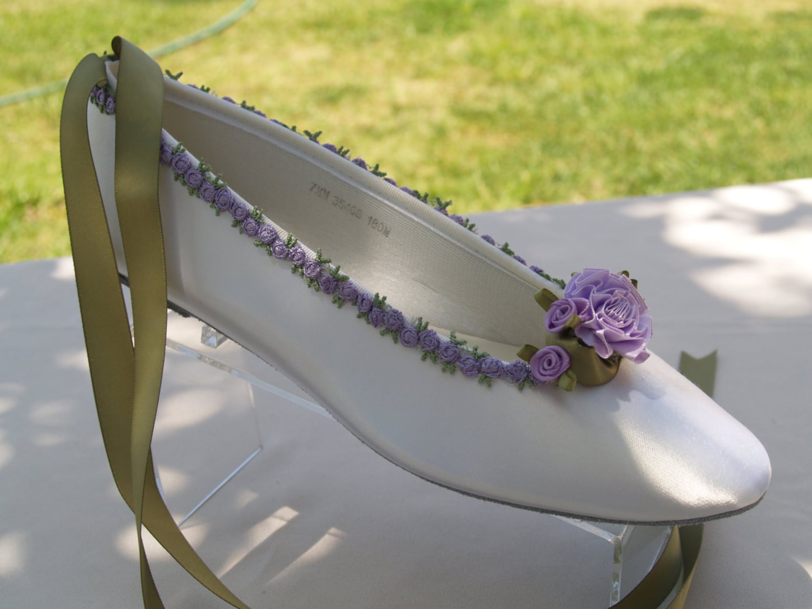 fairy tale wedding flats lavender flower trim green lavender, ivory or white ballet style slipper style lace up ribbon style,tou fairy tale wedding flats lavender flower trim green lavender, ivory or white ballet style slipper style lace up ribbon style,tou