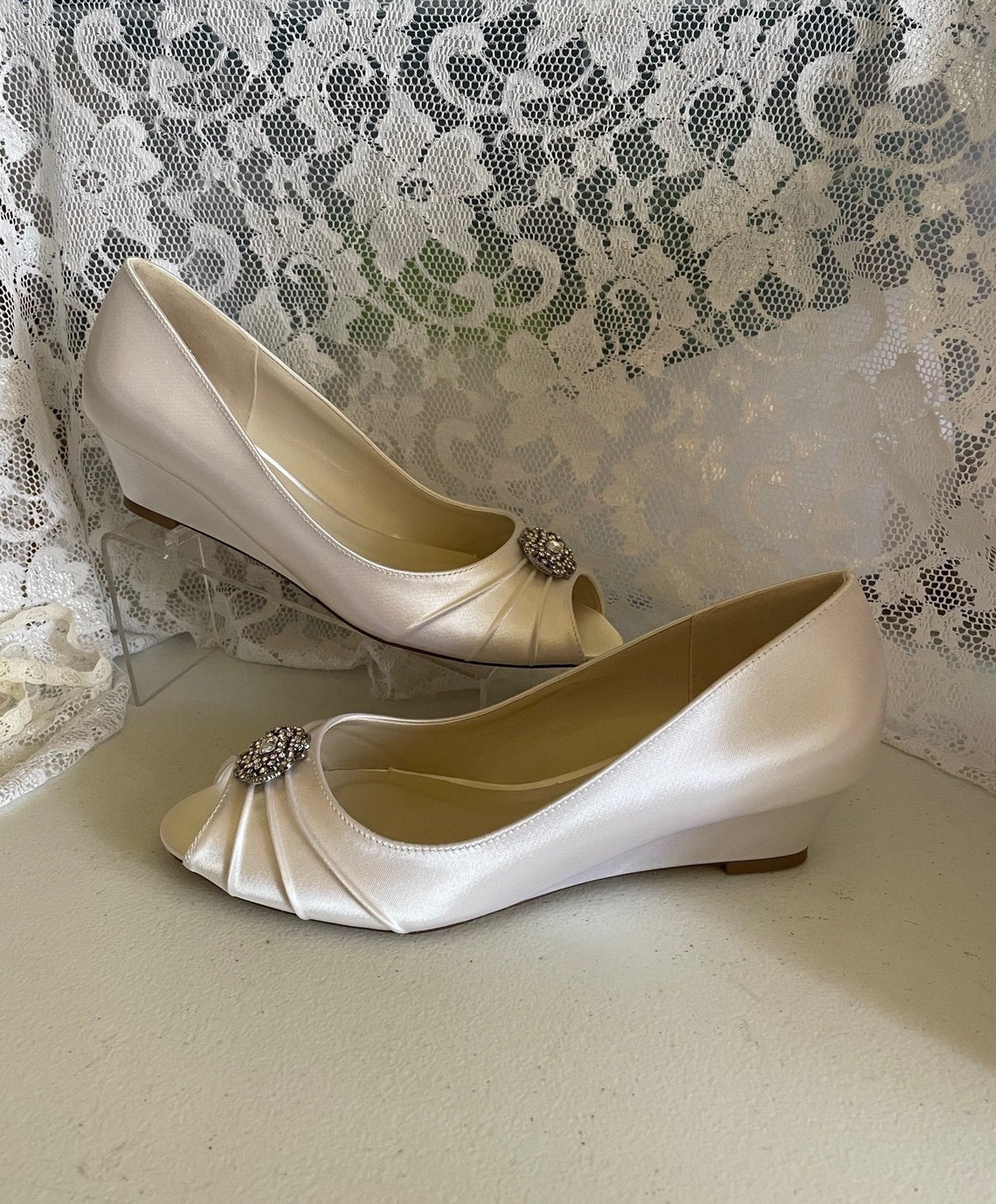 Wedding Wedge Shoes 1.5 heel more colors Bride white image 1