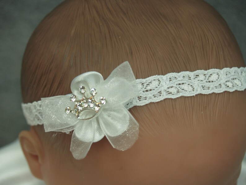Stretch Lace Headband Satin Flower Baptism Silver Crown Baby Baptism White Lace Band For Christening Organza Presentation Corona Baby Headbands Accessories Valresa Com