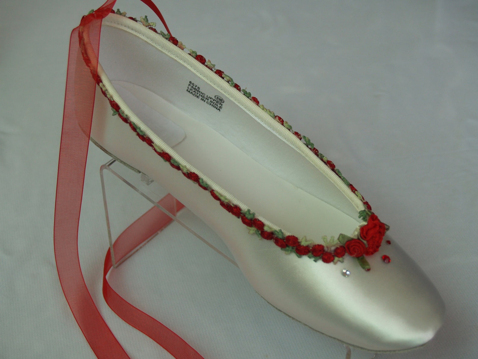 wedding red flowers flats ivory or white ballet style slipper style lace up ribbon style, romantic, valentine's day, touch o wedding red flowers flats ivory or white ballet style slipper style lace up ribbon style, romantic, valentine's day, touch o
