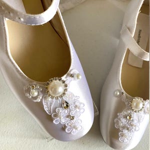 WHITE Satin Mary Jane Bling Shoes for little princess two heel options,First Communion Satin Mary Janes Bling Shoes,Flower girls bling shoes