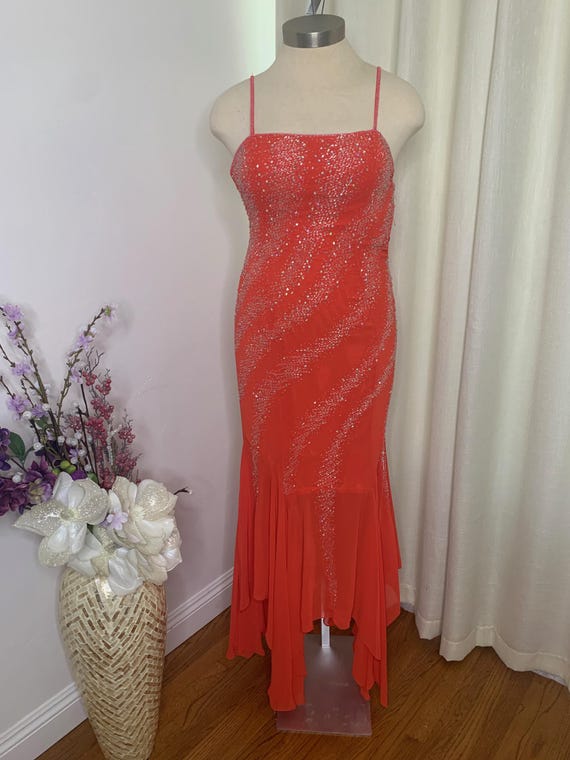 Vintage Tangerine Beaded Handkerchief Dress: Precious Formals, Size 14 -  Etsy