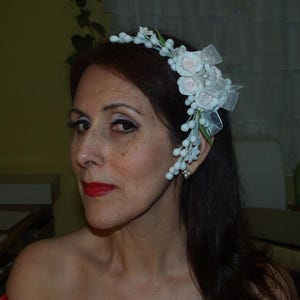 Vintage Brides Headpiece Handmade, hand made bisque headpiece Pink and White Flower Hair for Brides, Quinceaneras headpiece pink or white