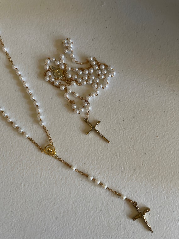 Baptism White/Gold Rosary beads, Communion Rosary… - image 6