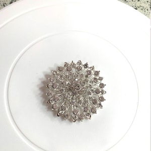 Silver crystals round brooch 2.5&quot; diameter,Vintage brooch for coats silver crystals round style, bling brooch 2.5&quot; diameter