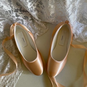 PEACH Satin Flats ballerina style with ankle strap laces Sheer or Satin,dyed satin flats ballerina style, Bride Satin slipper lace up ribbon