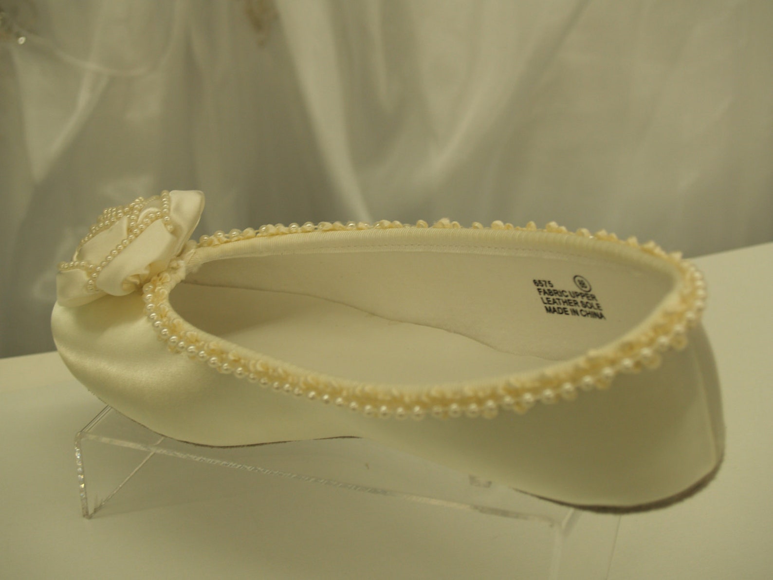wedding ivory flats fancy pearls satin rossette, ballet style slipper, comfortable ivory shoes, fabric rose, pearl trimmed, sati