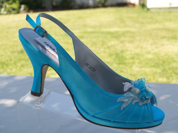 turquoise satin shoes
