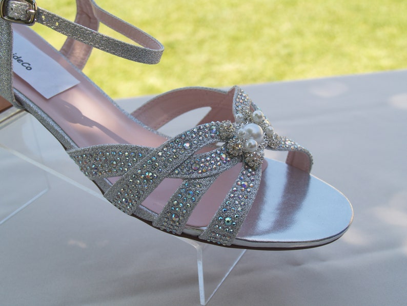 silver low heels for wedding