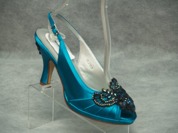 CHS1283 Custom Made Women Shoes Dress Pumps Bridal Wedding Shoes Turquoise  Crystal Women Shoes Sandals