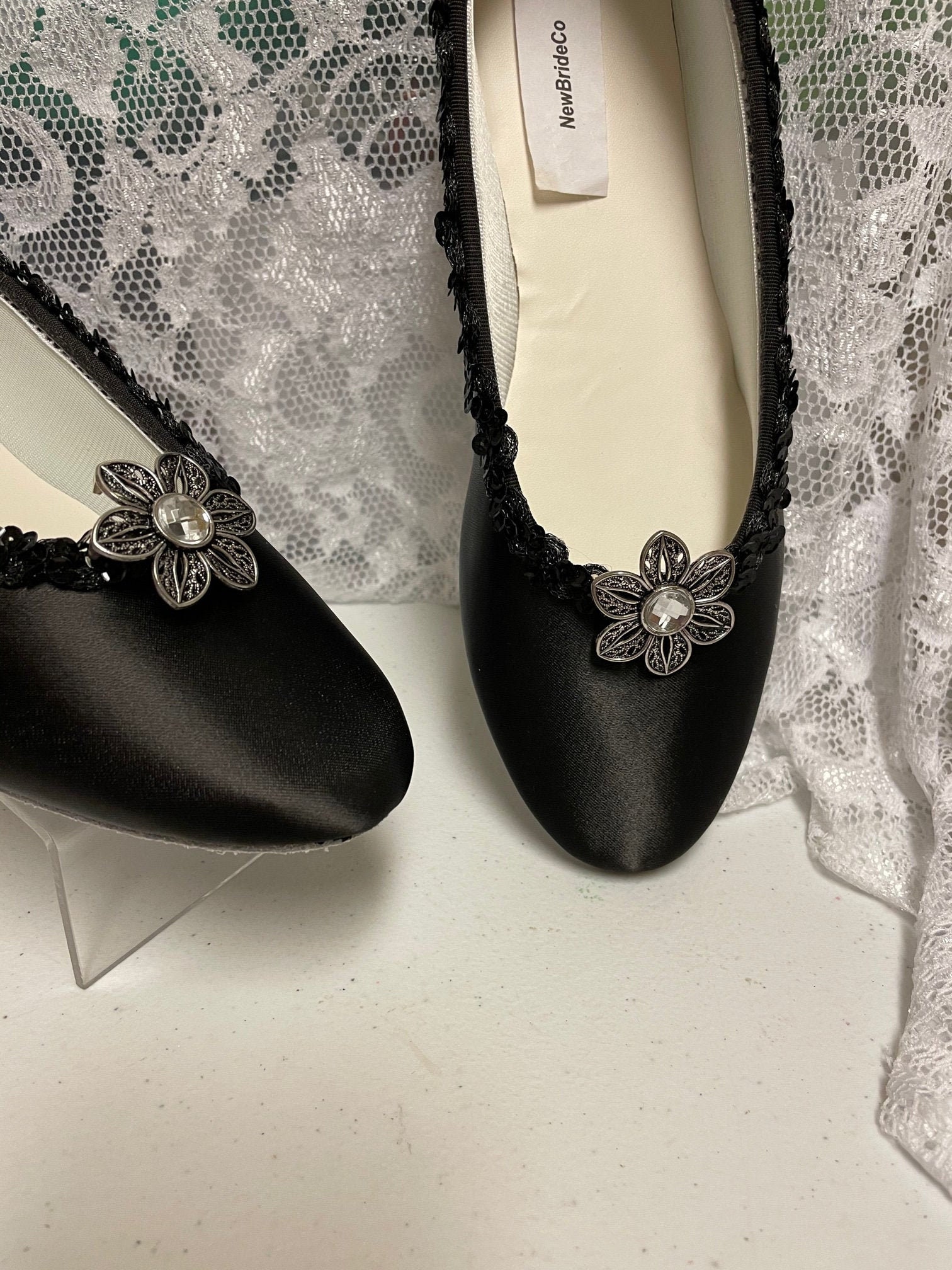 Black wedding flats for bride Clearance