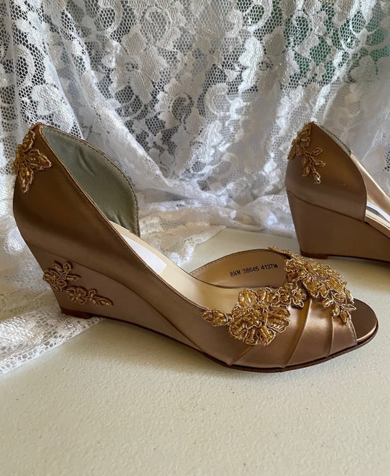Kelly & Katie | Shoes | Gold Crystal Wedge Heels Wedding Formal Prom |  Poshmark