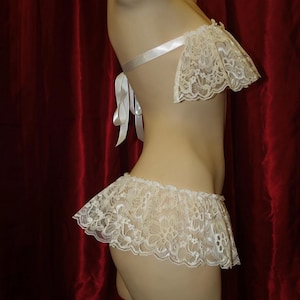 Wedding Night Lingerie White or Sexy Black Lace Bralette and mini Skirt Set, Black Lace Red Bows Lace top with skirt Lingerie,Black Lingerie