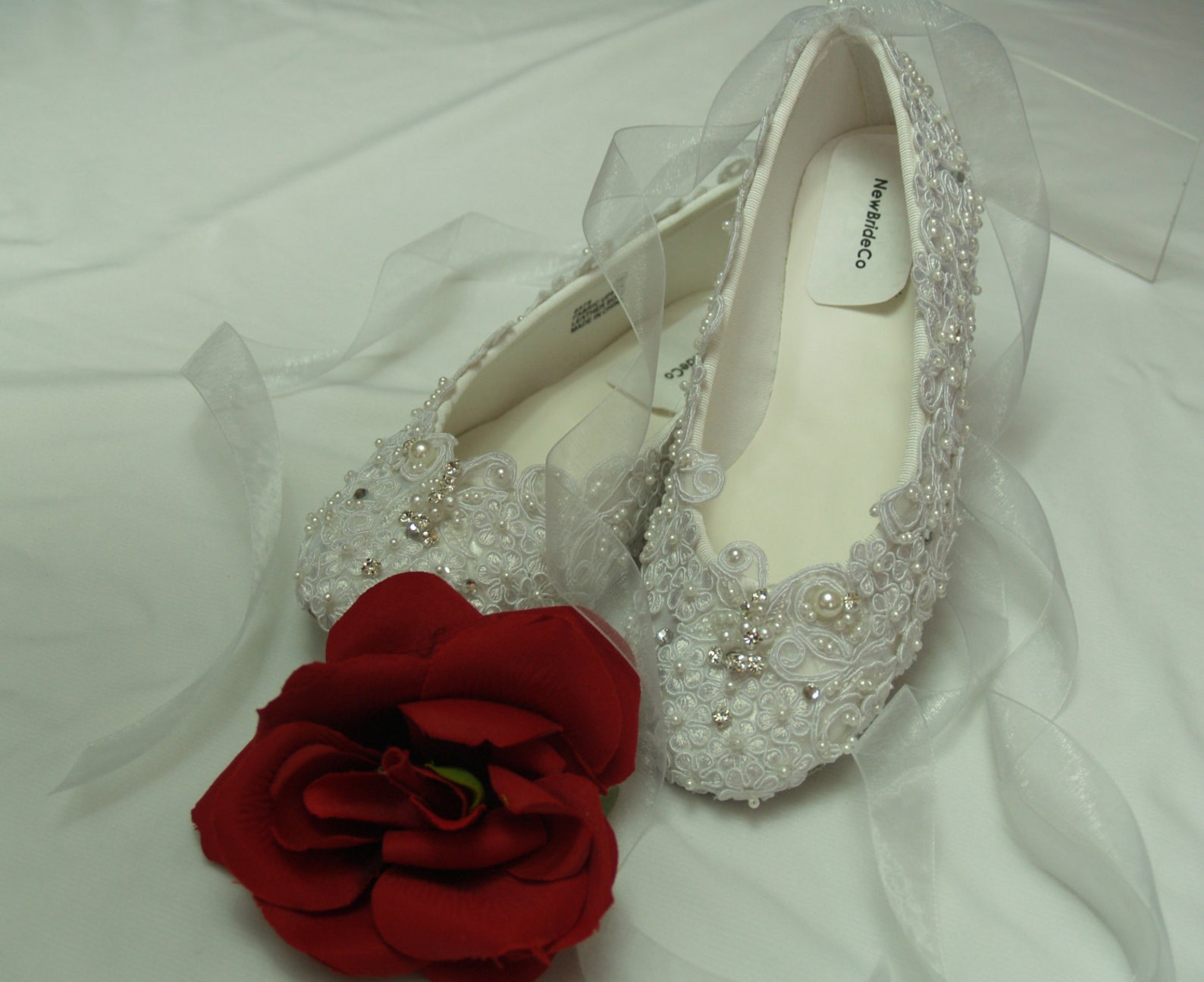 wedding ballet style slippers regally enhanced w lace swarovski crystals and pearls - white or ivory, edwardian, great gatsby, o