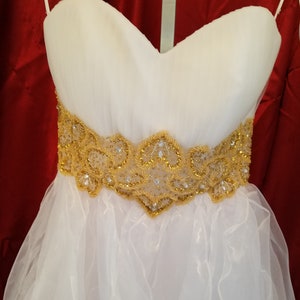 White short strapless dress gold beaded empire waist sizes XS and L,sweetheart cut short white dress,destination wedding short white dress, image 4