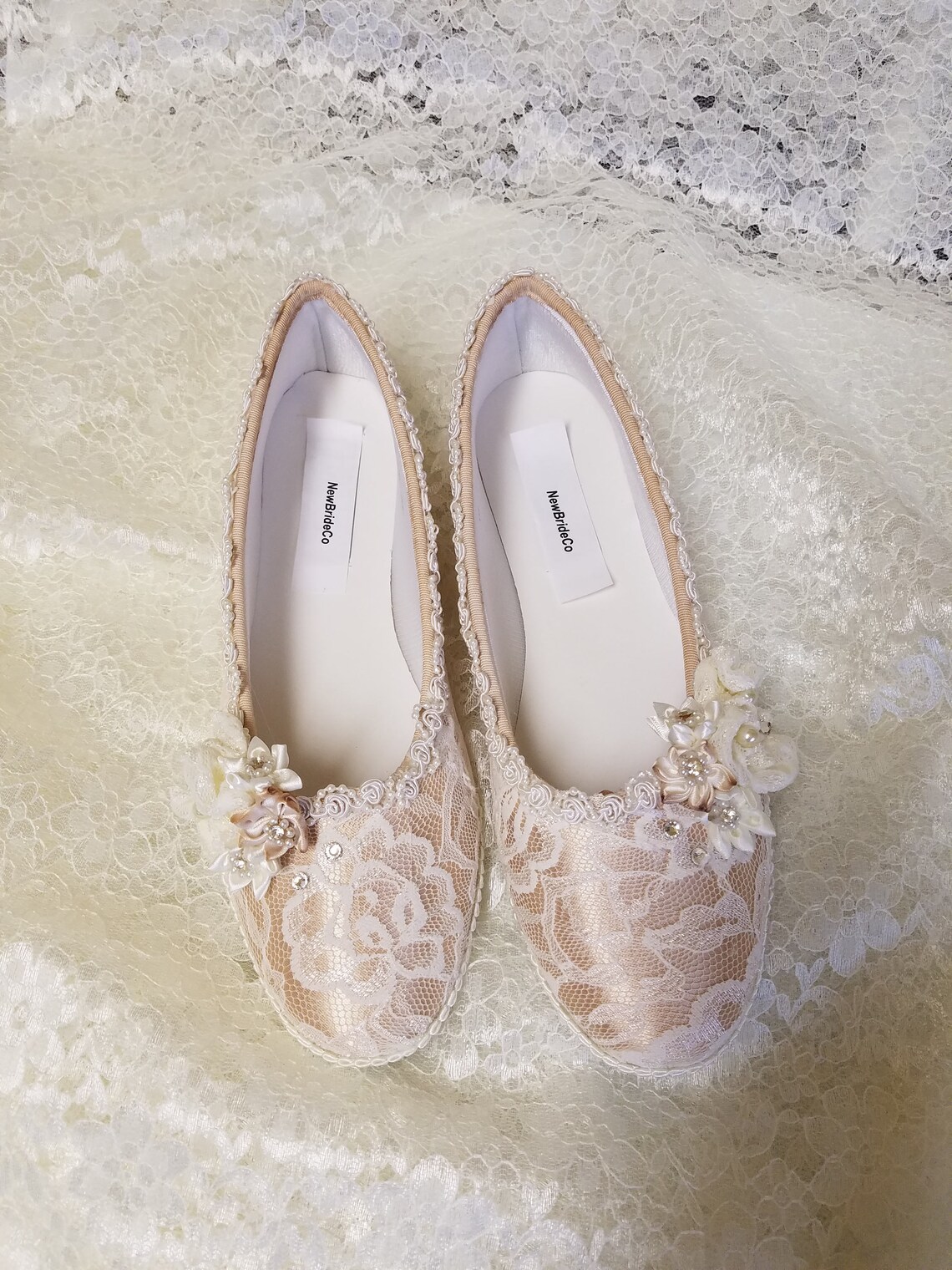 Champagne Wedding Flats Shoes Lace Vintage Modern | Etsy