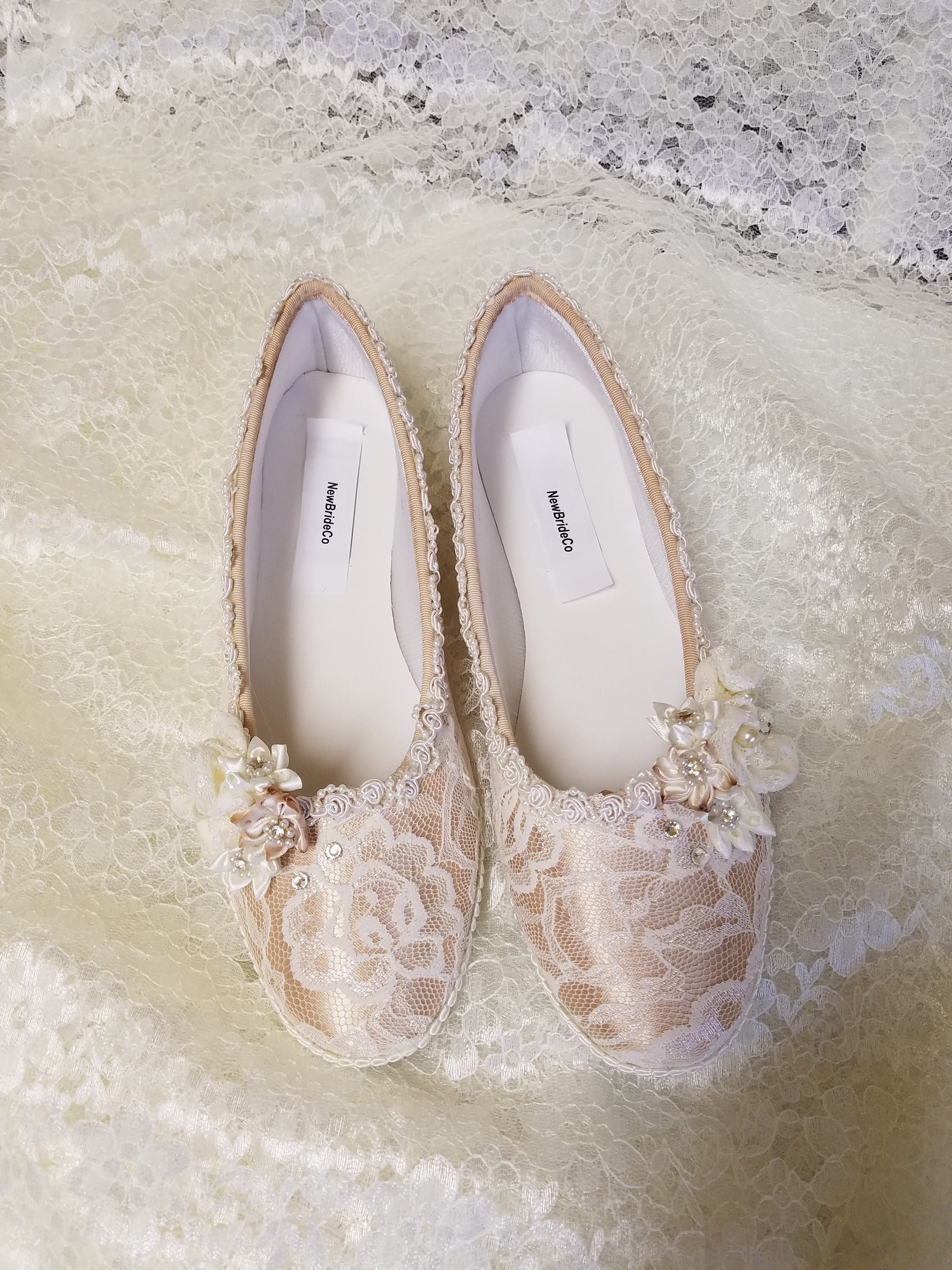 Flat champagne wedding best sale shoes