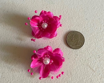 2 Fuchsia hair flowers with crystal center on bobbie pin or alligator clip,Bridesmaids hair pins colors flowers,flower girl flower hair pin