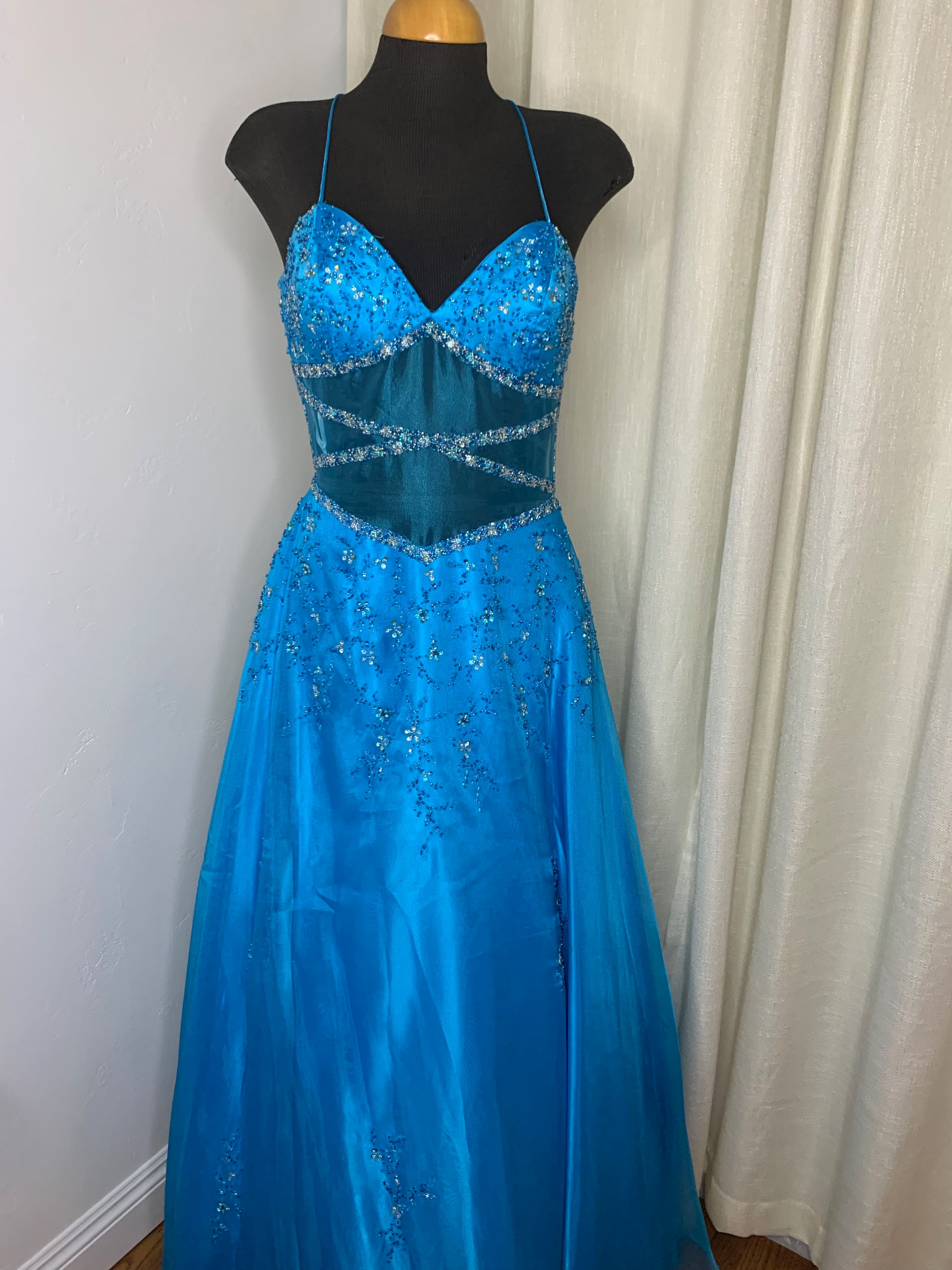 Teal Blue Beaded Organza Prom Dress: Vintage Halter Gown, Crinoline Skirt - Etsy Teal Blue Beaded Organza Prom Dress: Vintage Halter Gown, Crinoline Skirt - Etsy