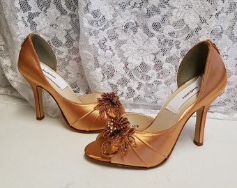 bronze peep toe heels