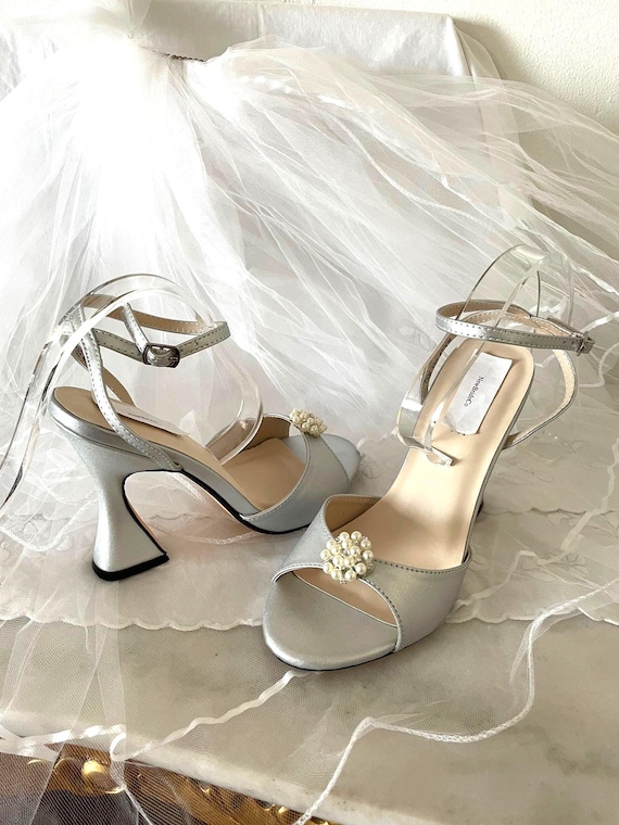 silver dress sandals wedding Amazon.com | YooPrettyz Women Silver Round Toe Sandal Wedge Heels Glittered Straps Crystals Dressy Party Wedding Bridal Shoes Silver 6