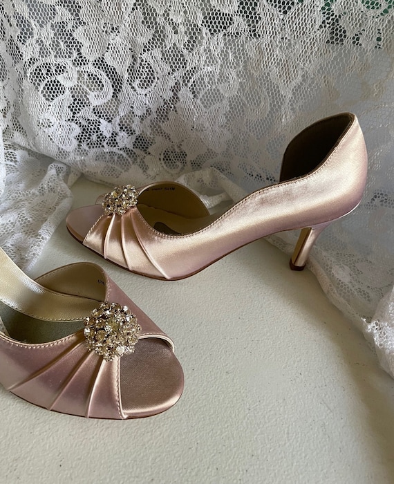 sparkly pink wedding shoes floral printed bridal heels