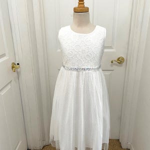 Communion Dress OFF-WHITE girls lace slipover stretch fit,Flower girl Dress Offwhite comfortable style, First Communion lace dress Off-white