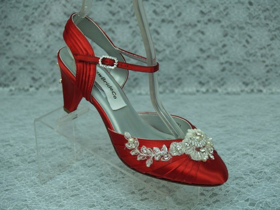 red mid heel shoes