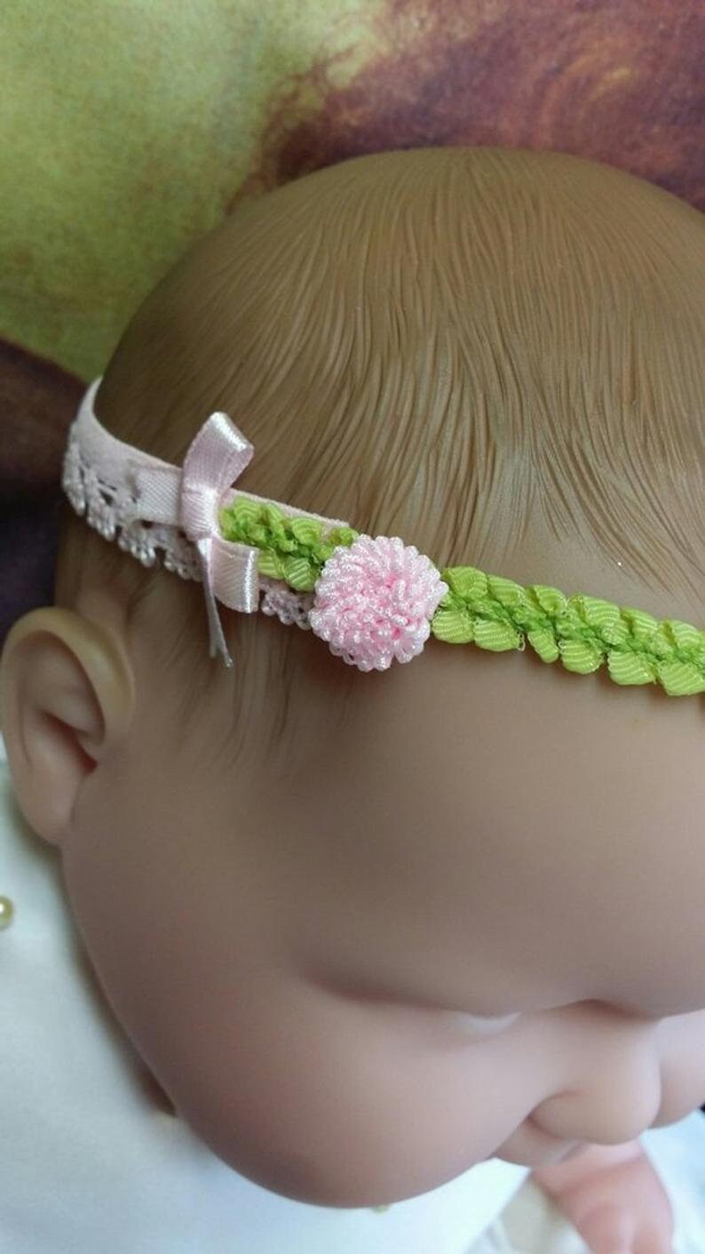 Baby Shower Gift Baby light pink flower soft head band,rococo tiny bows pink flowers band,soft stretch lace baby band Rococo Headband,