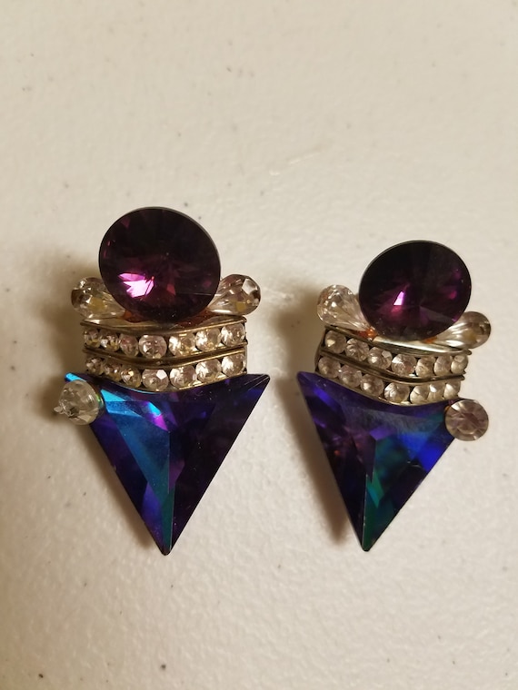 90s earrings copper tones, 90s earrings purple gl… - image 8