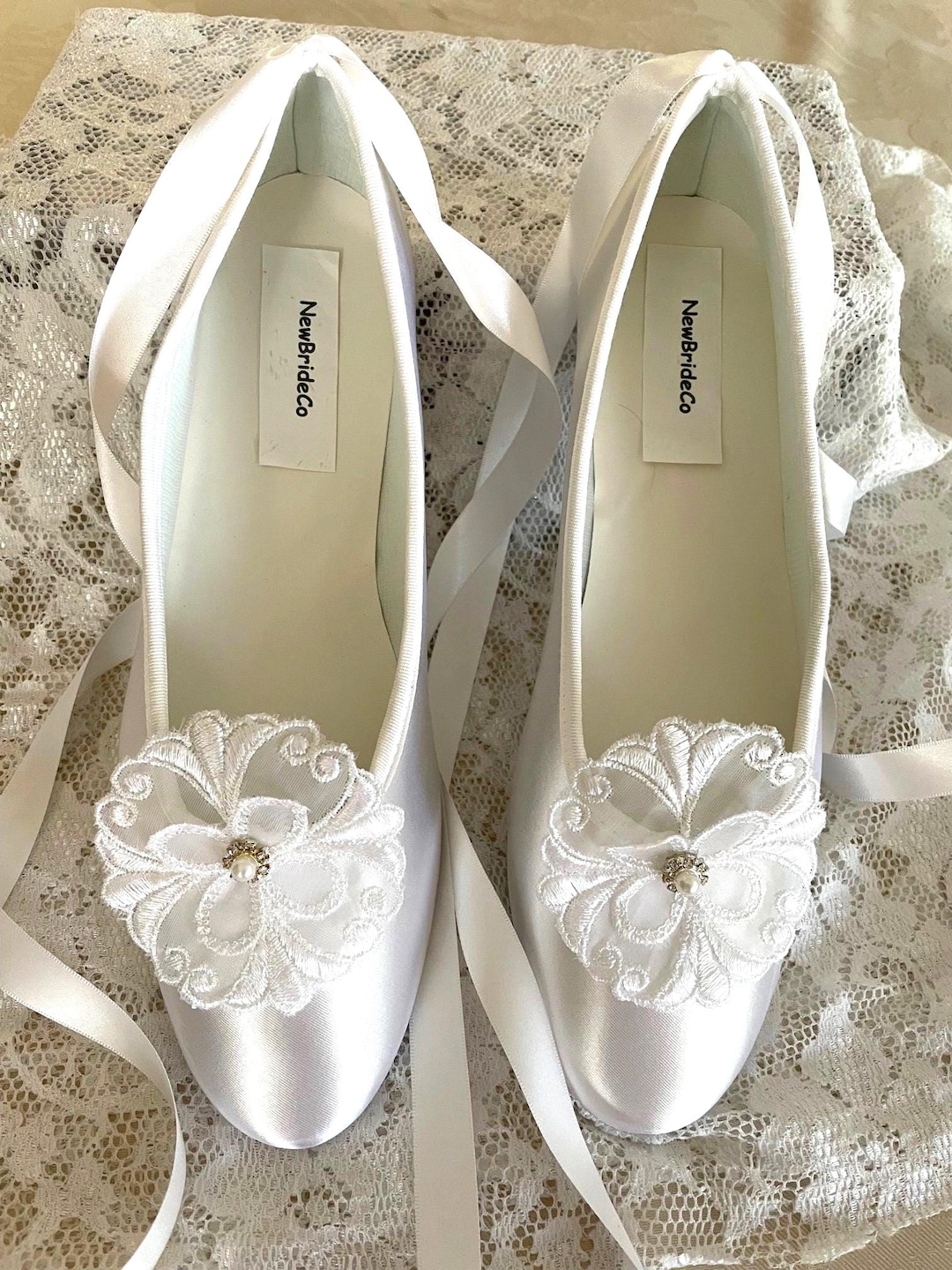 Buy White Satin Bridal Ballet Flats: Lace Flower Rhinestone Wedding Shoes  Online in India
